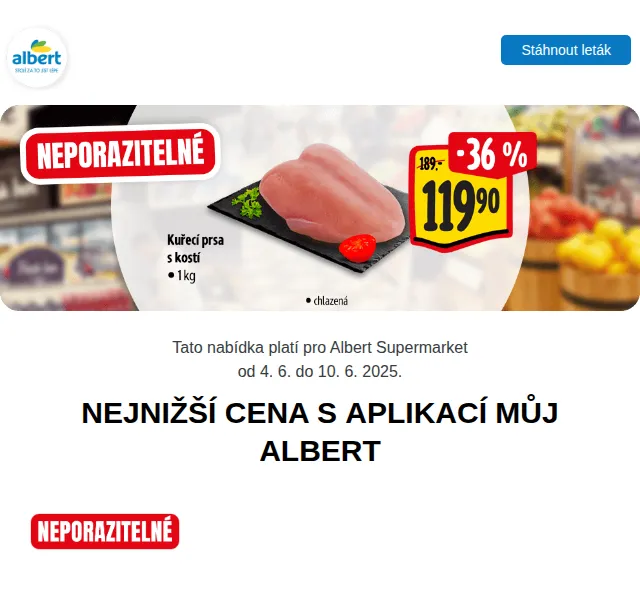 Albert: Kuřecí, mléko, káva Jacobs v akci – červen 2025 | Nuslet.cz