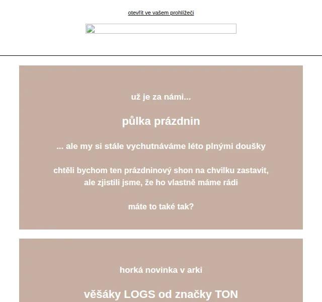 Arki: TON věšáky LOGS a Stelton termoska – srpen 2026 | Nuslet.cz