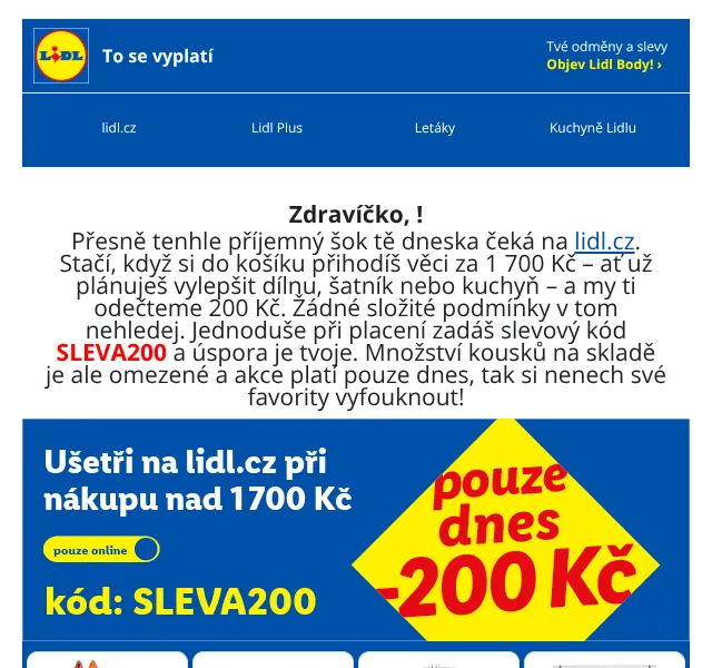 Lidl Plus: Sleva 200 Kč na nákup – srpen 2026 | Nuslet.cz