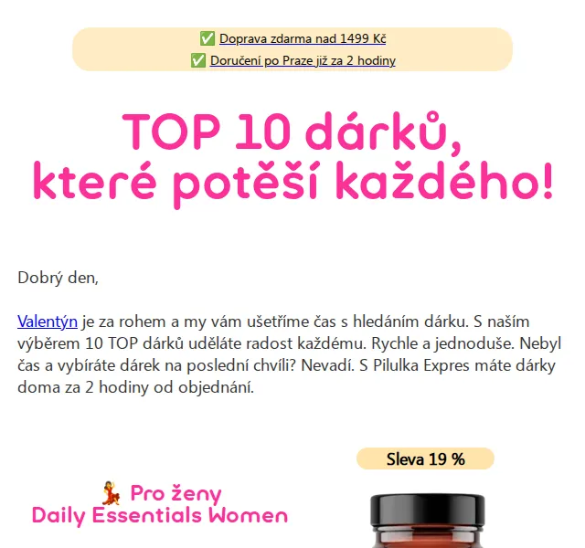 Pilulka.cz: TOP 10 valentýnských dárků slevy až 20% – červen 2026 | Nuslet.cz