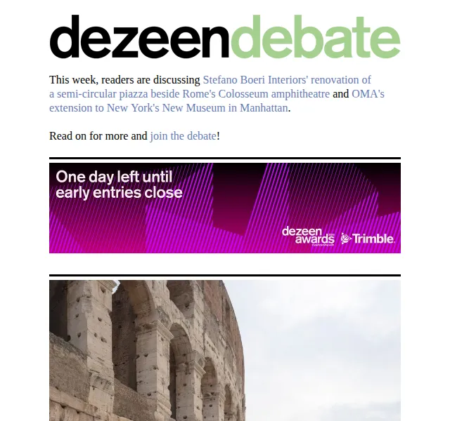 Dezeen Daily: Diskuze o OMA a Colosseu – červen 2026 | Nuslet.cz
