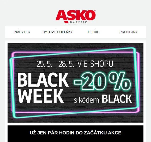 Asko Nábytek: Black Week -20 % – červen 2026 | Nuslet.cz