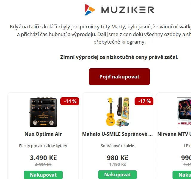 Muziker: Zimní výprodej se slevami až 51 % – červen 2026 | Nuslet.cz