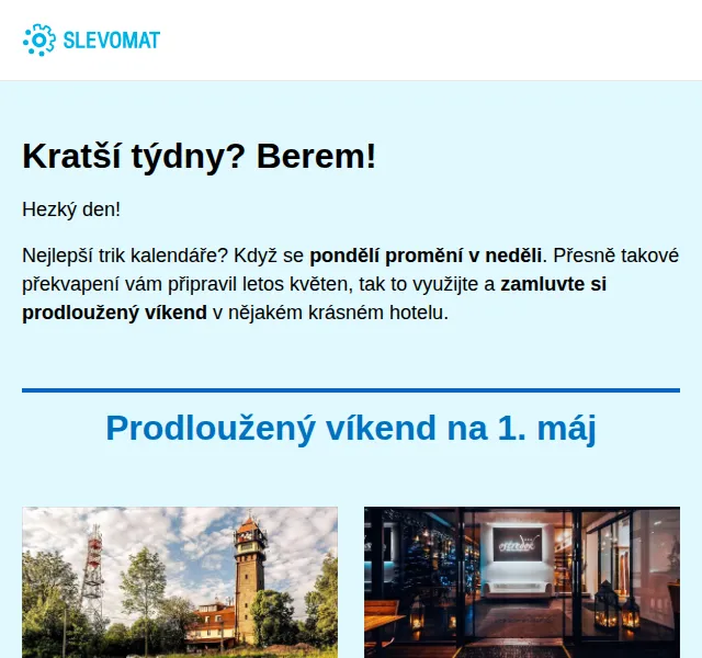 Slevomat: Pobyty na prodloužený víkend od 1 990 Kč – červen 2026 | Nuslet.cz
