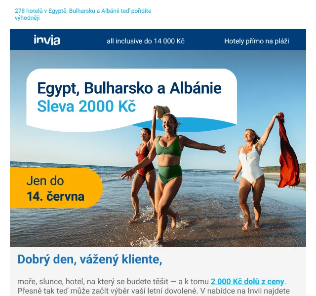 Invia: 2 000 Kč sleva na letní dovolenou – červen 2026