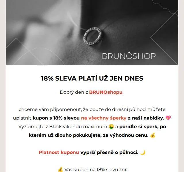 BRUNOshop.cz: 18% sleva na šperky – červen 2026 | Nuslet.cz