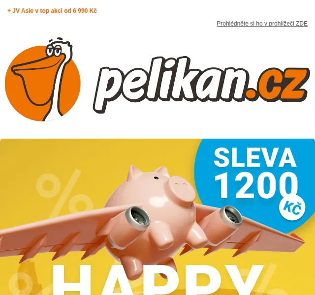 ✈ Pelikan.cz: Happy Hour – až 1200 Kč sleva na pobyt + JV Asie od 6 990 Kč – červen 2026 | Nuslet.cz