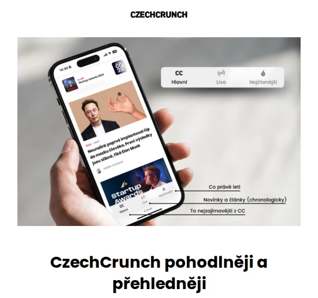 CzechCrunch: Nová fixní navigace v mobilu – červen 2026 | Nuslet.cz