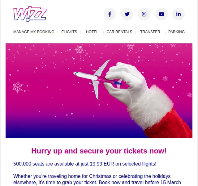 Wizz Air: 500 000 míst od 19.99 EUR – červen 2026 | Nuslet.cz