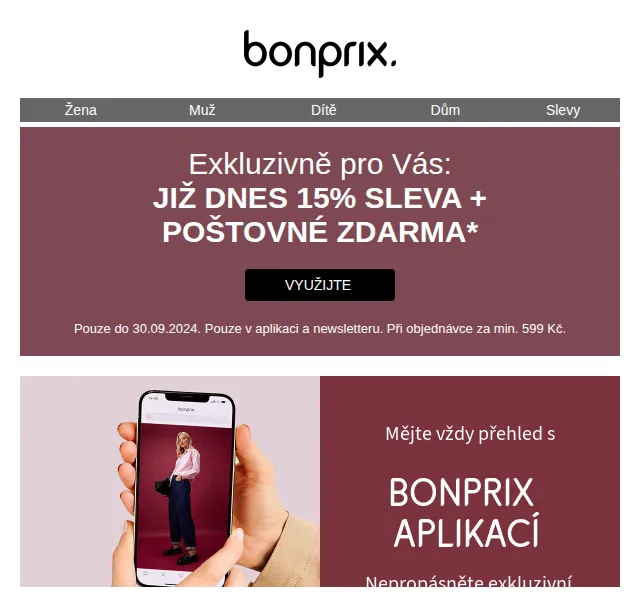 bonprix: 15% sleva na vše + poštovné zdarma – září 2026 | Nuslet.cz