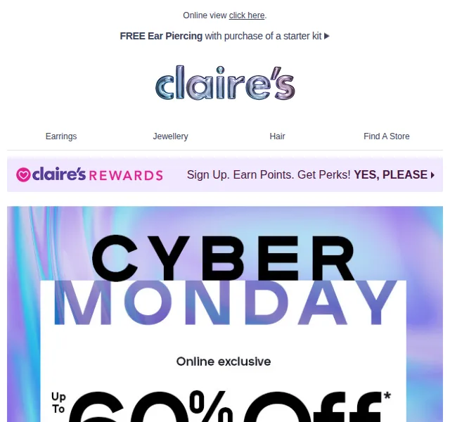 Claire's: Cyber Monday slevy až 60 % – červen 2026 | Nuslet.cz
