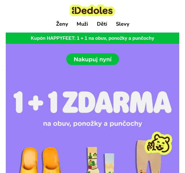 Dedoles.cz: 1+1 na ponožky a obuv – akce do 18.1.2026 | Nuslet.cz