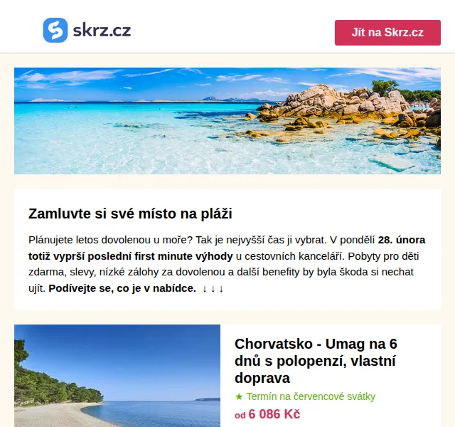 Skrz.cz: Dovolená u moře od 5 420 Kč – červenec 2026 | Nuslet.cz
