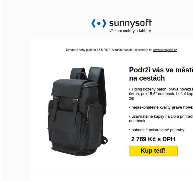 Sunnysoft: Tiding kožený batoh, grilovací sada a klimatizace od 299 Kč – červen 2026 | Nuslet.cz