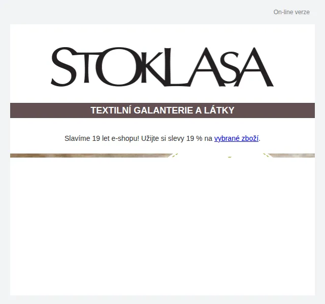Stoklasa: Slavíme 19 let – sleva 19 % na vybrané zboží – červen 2026 | Nuslet.cz