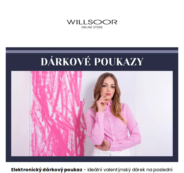 Košile Willsoor: dárkové poukazy na Valentýna – červen 2026 | Nuslet.cz