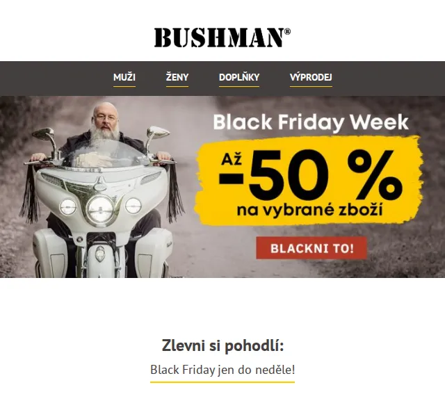 BUSHMAN: Black Friday výprodej – až 44 % slevu – červen 2026 | Nuslet.cz
