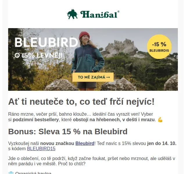Hanibal.cz: 15% sleva na Bleubird – červen 2026 | Nuslet.cz
