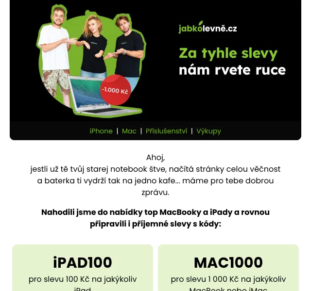 JabkoLevně: MacBook a iPad až -76 % – Srpen 2026