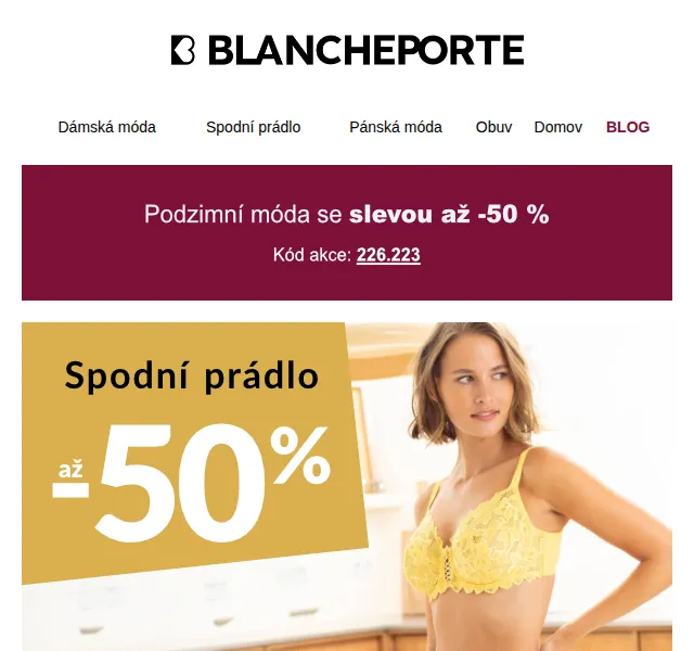 Blancheporte: Spodní prádlo až -50 % – září 2026