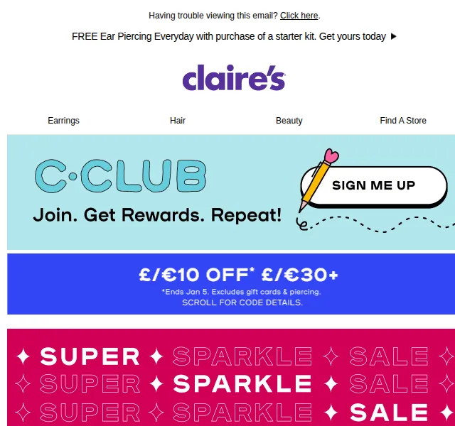 Claire's: Výprodej až –30 % – červen 2026 | Nuslet.cz