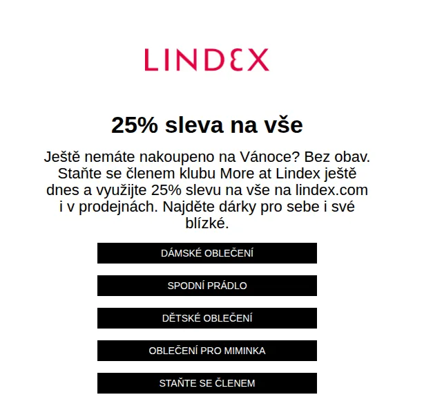 Lindex: 25% sleva na vše pro nové členy – prosinec 2026 | Nuslet.cz