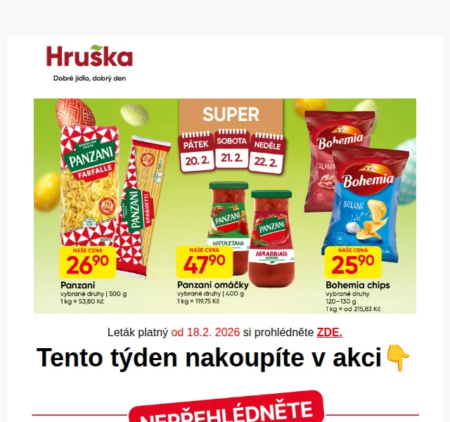 Hruška: Panzani těstoviny od 26,90 Kč – únor 2026 | Nuslet.cz