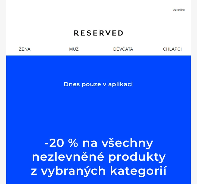 RESERVED: -20 % v aplikaci na vybrané kategorie – srpen 2026