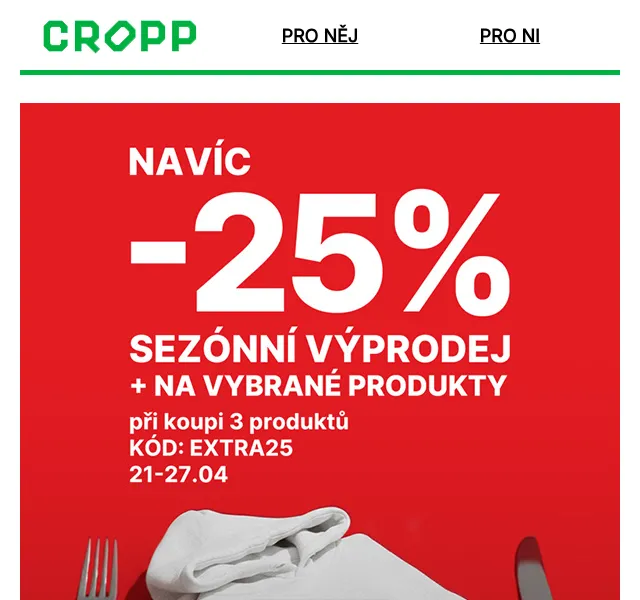 Cropp: -25 % na zlevněné produkty – duben 2026 | Nuslet.cz