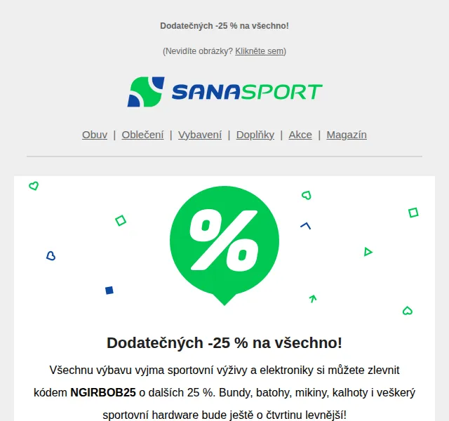 Sanasport: dodatečných 25 % na vše – červen 2026 | Nuslet.cz