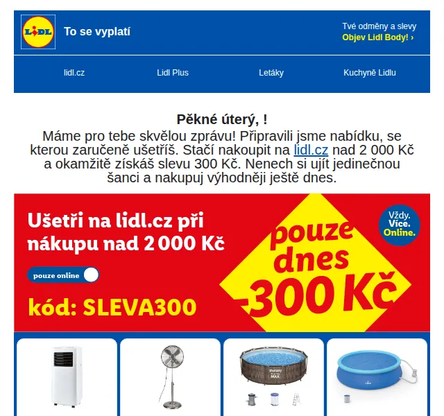 Lidl: sleva 300 Kč na nákup nad 2 000 Kč – červen 2026