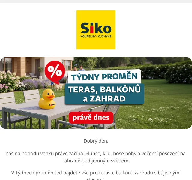 SIKO KOUPELNY: až 20 % sleva na venkovní vybavení – duben 2026