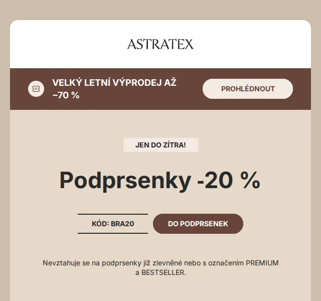 Astratex: podprsenky -20 % – slevový kód BRA20