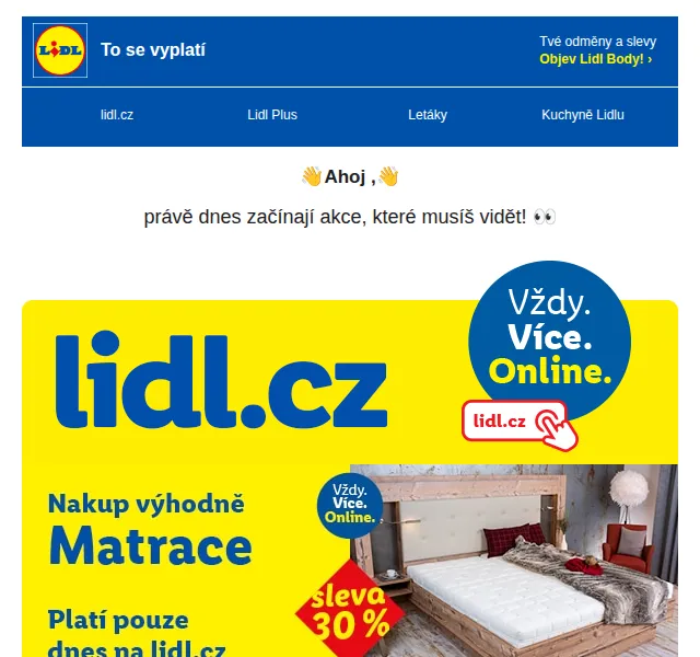 Lidl: Matrace 30 % levnější + domácí spotřebiče – duben 2026