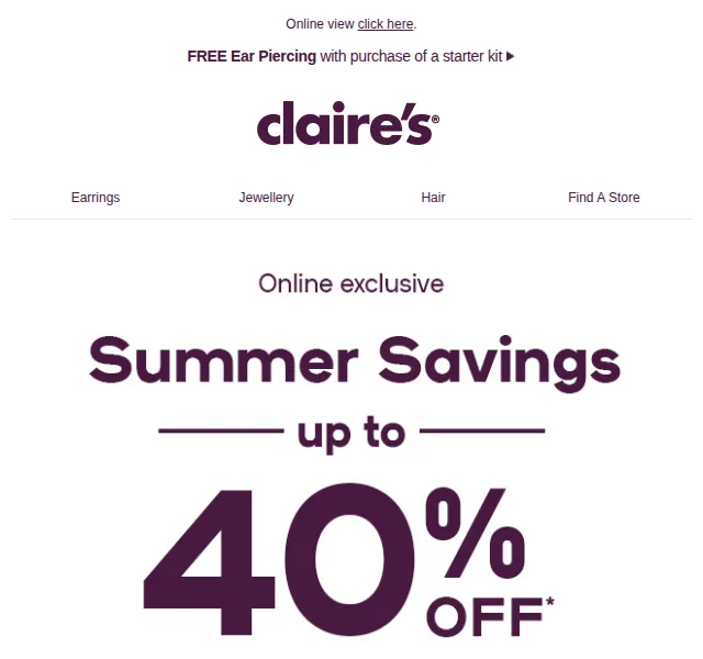 Claire's: Sleva až 40 % na šperky a doplňky – červen 2026 | Nuslet.cz