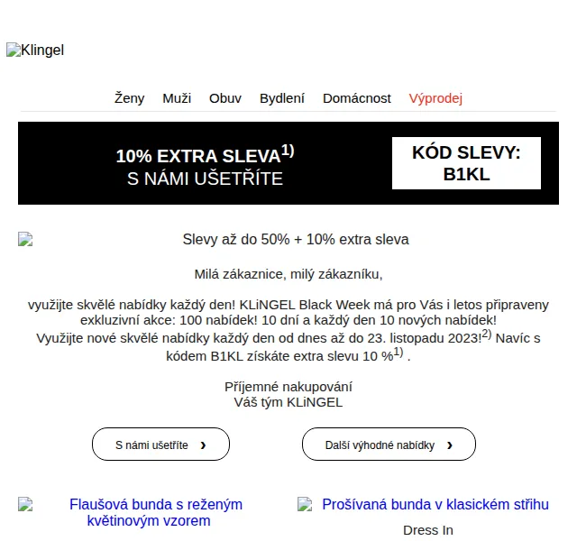 KLiNGEL: Black Week – slevy až 50 % + 10 % extra – červen 2026 | Nuslet.cz