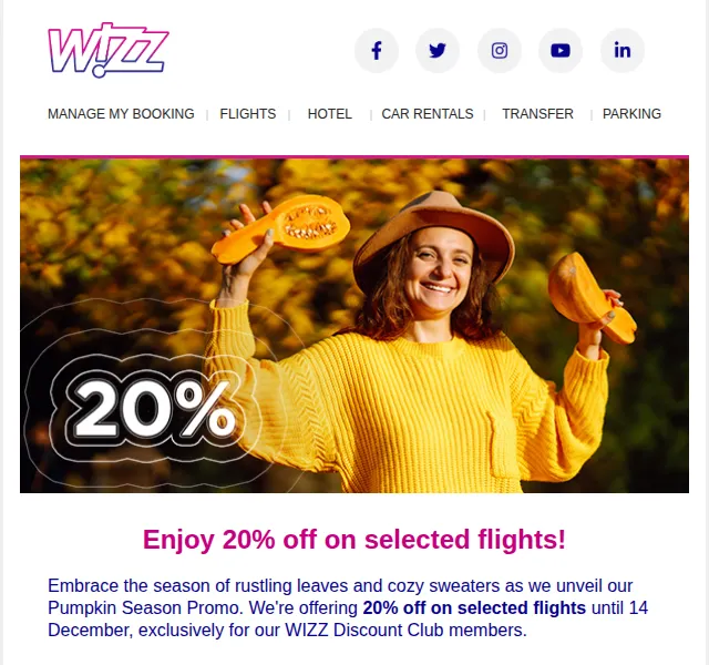 Wizz Air: 20% sleva na vybrané letenky – říjen 2026 | Nuslet.cz