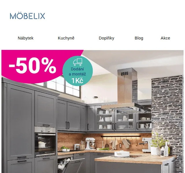 Möbelix: Celé kuchyně 50 % – červenec 2026 | Nuslet.cz
