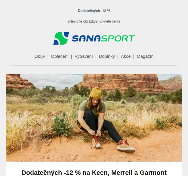 Sanasport: -12% na outdoorovou obuv Merrell, Keen, Garmont – červen 2026 | Nuslet.cz