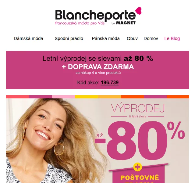 Blancheporte: Výprodej až -80 % ve všech kategoriích – červen 2026 | Nuslet.cz