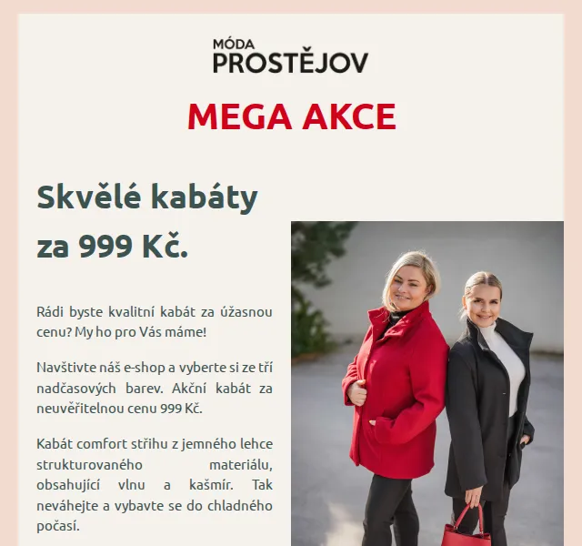 Móda Prostějov: Kabáty za 999 Kč – červen 2026 | Nuslet.cz