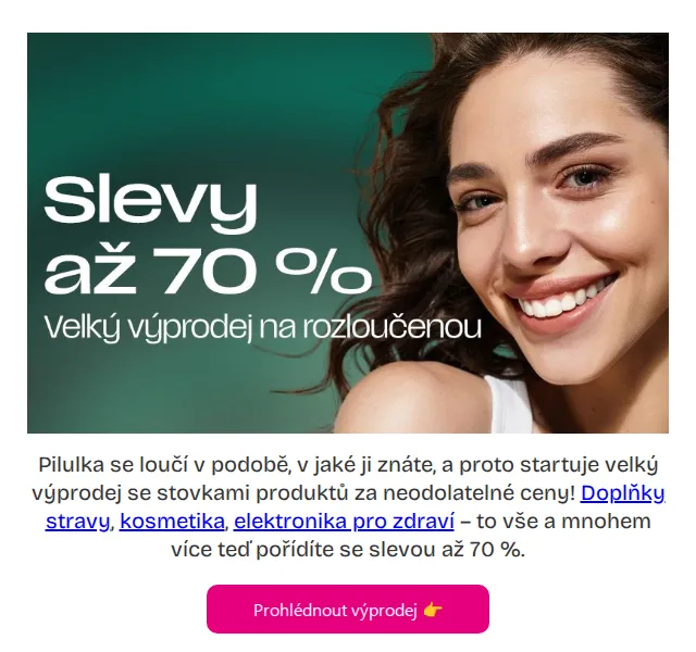 Pilulka.cz: Výprodej se slevami až 70 % – červen 2026 | Nuslet.cz