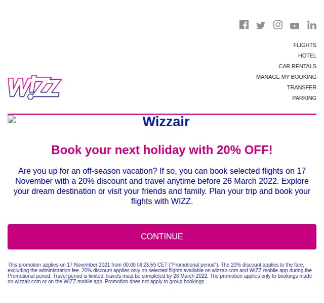 Wizz Air: 20% sleva na vybrané lety – listopad 2021 | Nuslet.cz