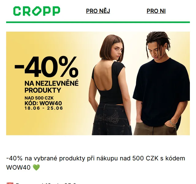 Cropp: -40 % na vybrané produkty – červenec 2026 | Nuslet.cz