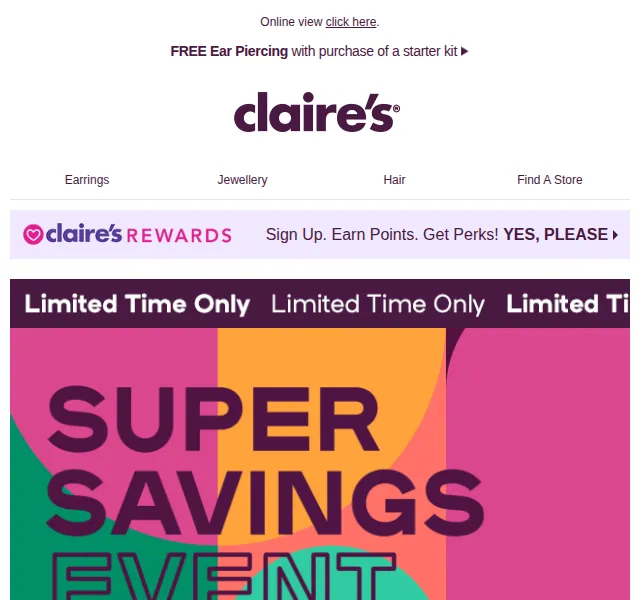 Claire's: Super Savings Event – 50% sleva – červen 2026 | Nuslet.cz