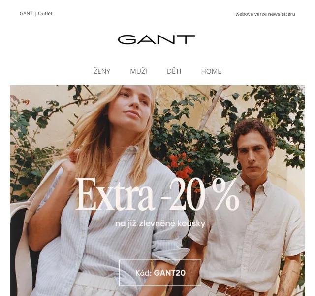 GANT: Extra 20 % sleva na outlet – květen 2026 | Nuslet.cz