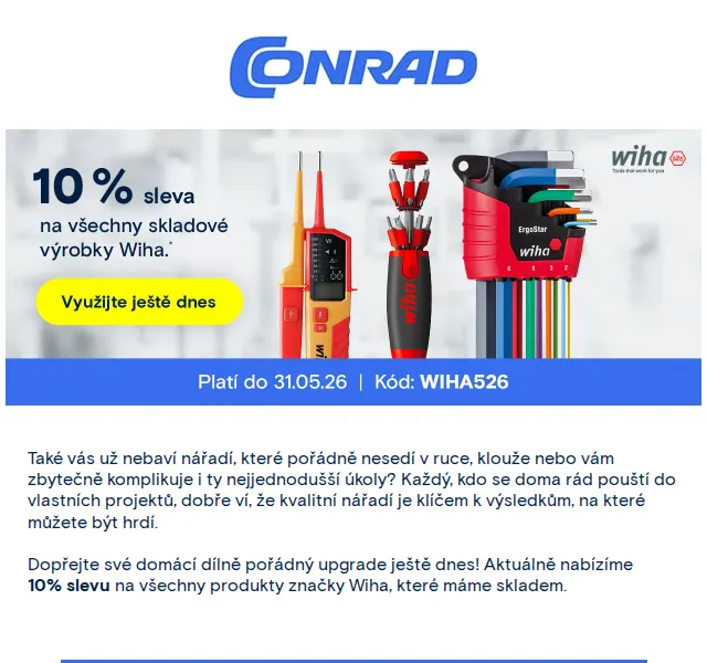 Conrad Electronic: Wiha sleva 10 % – Květen 2026 | Nuslet.cz