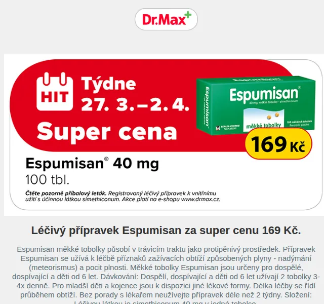 Dr.Max: Espumisan za 169 Kč – červen 2026 | Nuslet.cz