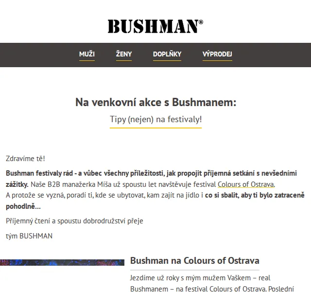 BUSHMAN: Mikiny a trička na festivaly – červen 2026 | Nuslet.cz