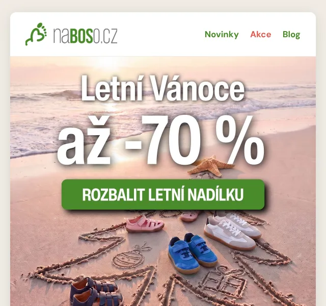 naBOSo: Letní Vánoce – slevy až 70 % na barefoot boty – srpen 2026